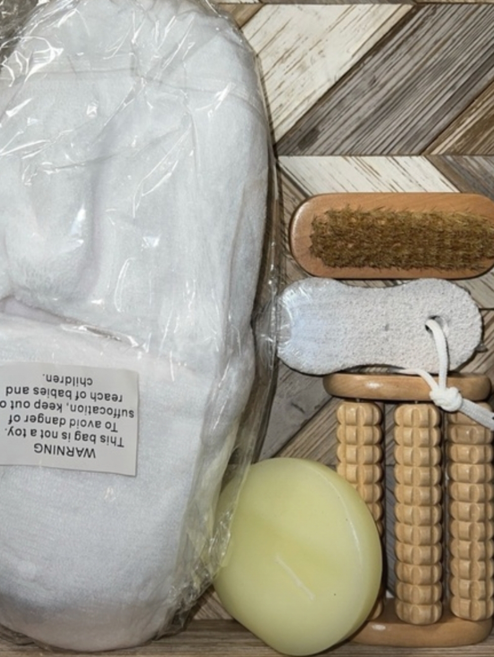Foot Care Set Slippers Wooden Foot Roller Massager Brush Pumice Candle NEW